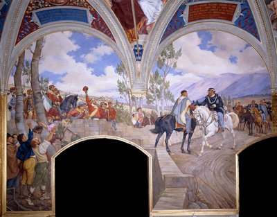 Victor Emanuel ontmoet Giuseppe Garibaldi in Teano, 1886 door Pietro Aldi