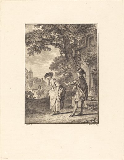 Le Devin du Village (Colette huilt) door Pietro Antonio Martini after Jean Michel Moreau