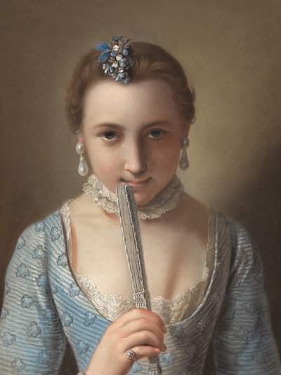 Jonge vrouw met een waaier door Pietro Antonio Rotari