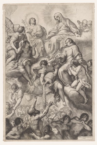 Maria, Jozef en Antonius van Padua als voorspraak voor zielen in het vagevuur door Pietro Antonio de Pietri