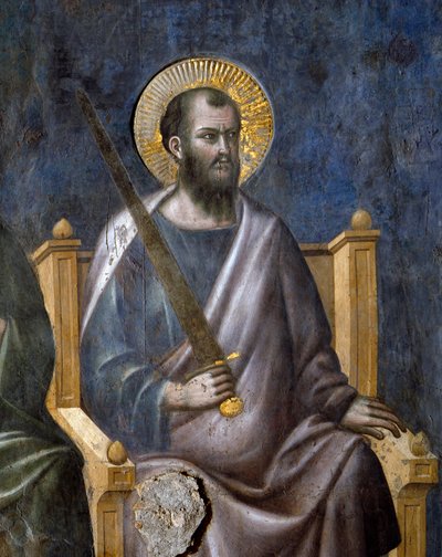 Het Laatste Oordeel: detail van de apostel Sint Paulus (fresco) door Pietro Cavallini