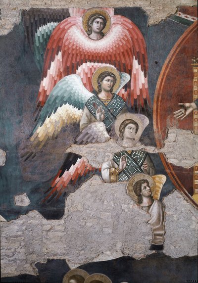 Het Laatste Oordeel, detail van engelen - Fresco door Pietro Cavallini