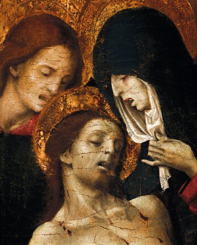 Kruisafneming (Deposizione), detail van Sint Johannes, de Maagd Maria en Christus, begin 16e eeuw door Pietro Cavaro