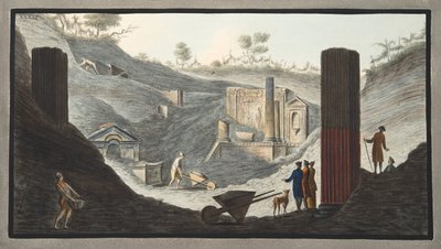 Vroege opgravingen in Herculaneum, waarin Sir William actief was met de steun van de vorsten, uit 