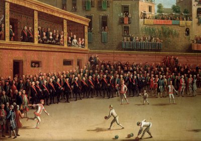 Italiaans balspel (palla a bracciale) binnen door Pietro Fabris