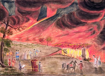 Sir William Hamilton (1730-1803) bestudeert de uitbarsting van de Vesuvius in 1771 door Pietro Fabris
