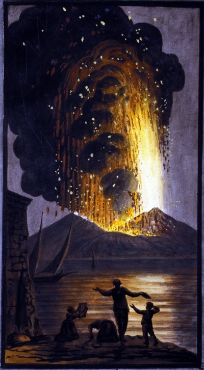 De uitbarstende Vesuvius. Deze gouache werd uitgevoerd door Pierre Fabris, op verzoek van Sir William Hamilton, Engelse ambassadeur in Napels door Pietro Fabris