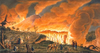 Uitzicht op Hamilton die hun Siciliaanse Majesteiten begeleidt op 11 mei 1771 om de lavastroom te observeren door Pietro Fabris