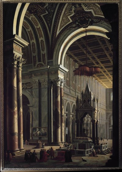 Interieur van de Sint-Paulusbasiliek in Rome door Pietro Francesco Garoli