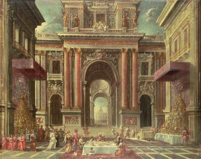 Magnifiek Feest in de Binnenplaats van een Barok Paleis door Pietro Francesco Garoli