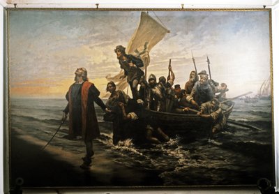 Landing van Columbus in Amerika. 1492. door Pietro Gabrini