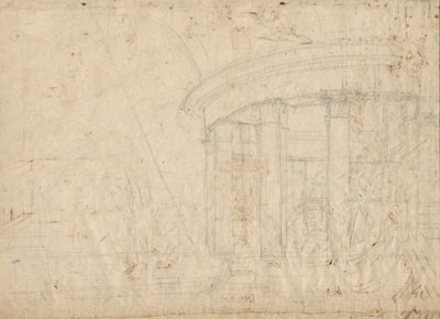 Architectonische Fantasie op een Rond Tempel Omgeven door een Wandelgang (verso) door Pietro Gonzaga