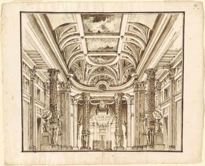 Fantasie van een Grote Hal met Mandweef Kolommen door Pietro Gonzaga