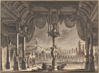 Toneelontwerp van een Oud Romeins Kampement bij Nacht door Pietro Gonzaga