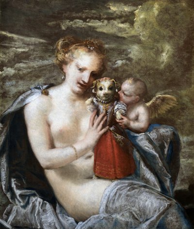Venus, Cupido en kleine hond verkleed als kind door Pietro Liberi