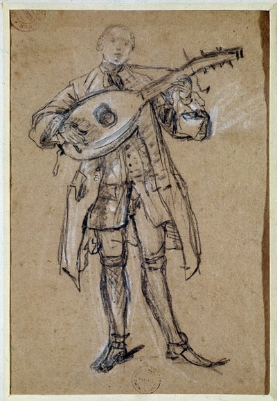 Een gitarist. Tekening door Pietro Longhi door Pietro Longhi