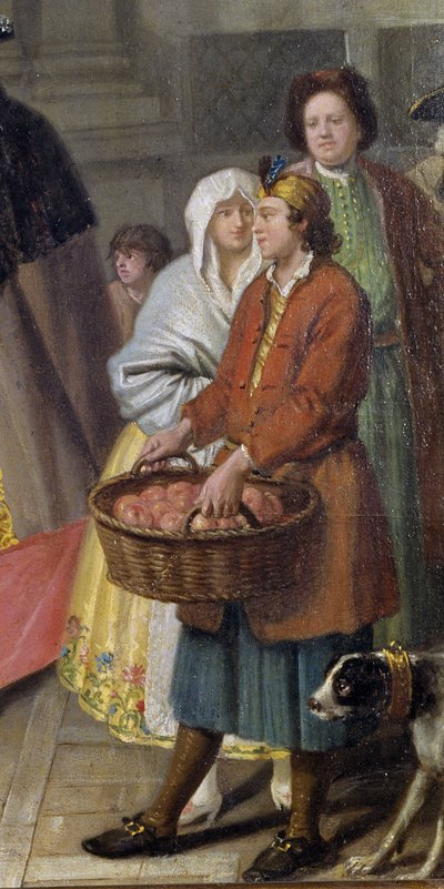 Gesprek met maskers of de Appelverkoper (detail) door Pietro Longhi