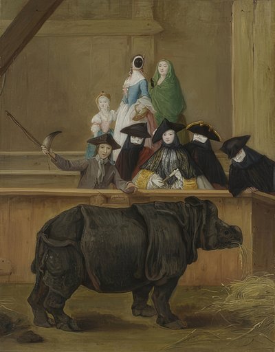 De tentoonstelling van een neushoorn in Venetië door Pietro Longhi