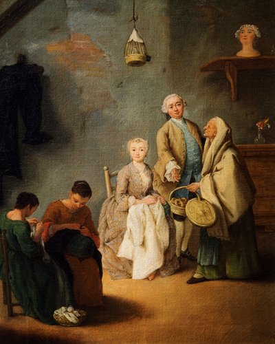 Borduurwerkplaats, door Pietro Longhi (1701-1785) door Pietro Longhi