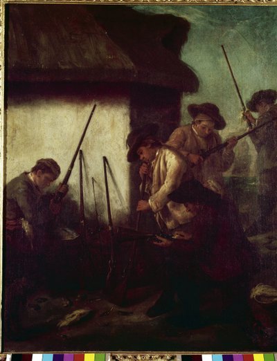 Jacht in de vallei: de voorbereiding van geweren door Pietro Longhi