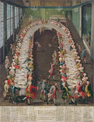 Het banket in Casa Nani, gegeven ter ere van hun gast, Clemente Augusto, keurvorst-aartsbisschop van Keulen, op 9 september 1755 door Pietro Longhi