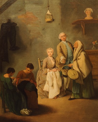 De Verkoper van Bussolai (Venetiaanse Snoepjes) door Pietro Longhi