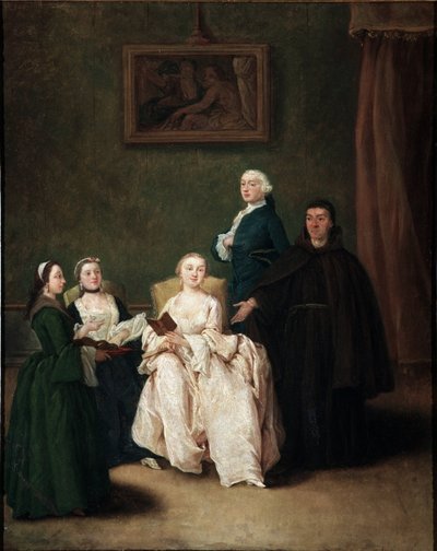 Bezoek van de monnik aan de aristocratische familie door Pietro Longhi