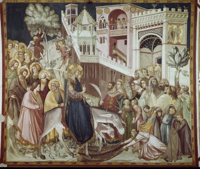 Intocht van Christus in Jeruzalem - Fresco door Pietro Lorenzetti (1280-1348) door Pietro Lorenzetti