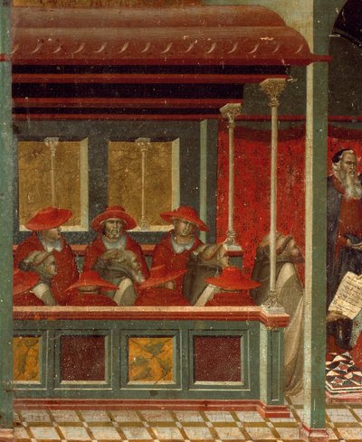 Honorius III keurt Karmelietenregel goed, (detail) door Pietro Lorenzetti