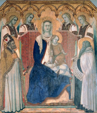 Madonna en kind, heiligen en engelen door Pietro Lorenzetti