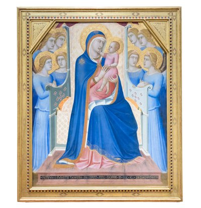 Madonna en Kind op de Troon met acht engelen door Pietro Lorenzetti