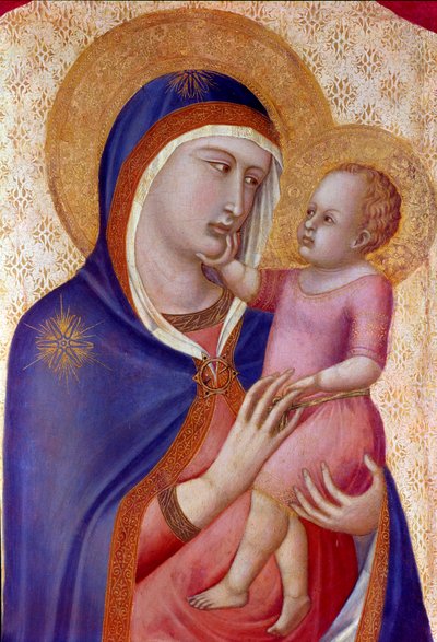 Madonna in glorie Detail van de Maagd met het Kind in majesteit tussen engelen. 1340 Florence, Uffizi galerij door Pietro Lorenzetti