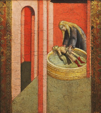 Heilige Elizabeth van Hongarije wekt een kind dat in een put is verdronken tot leven door Pietro Lorenzetti