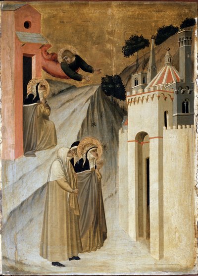 Sint Humilitas arriveert in Florence (detail) door Pietro Lorenzetti