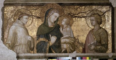 De Maagd en Kind tussen Sint Jan en Sint Franciscus door Pietro Lorenzetti
