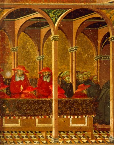 De goedkeuring van de nieuwe Karmelietenkleding door paus Honorius IV door Pietro Lorenzetti