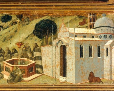 De eerste Karmelietenheremieten bij de bron van Elia (detail) door Pietro Lorenzetti