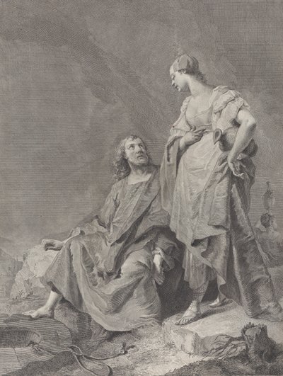 Christus en de vrouw van Samaria bij de bron, uit de serie van 112 prenten van de sacre door Pietro Monaco
