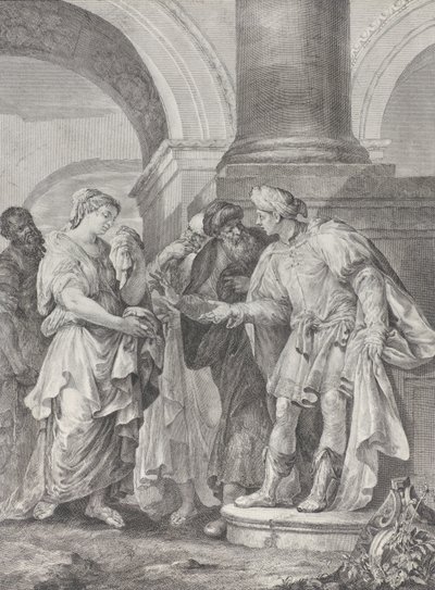 Daniel discussieert met de Ouderen terwijl Susanna links staat, 1732-50 door Pietro Monaco