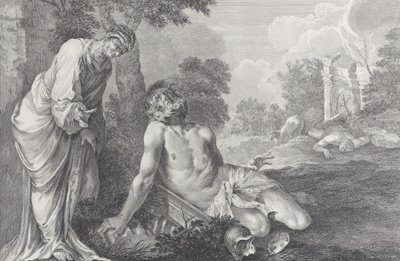 Job berispt door zijn vrouw, 1730-39 door Pietro Monaco