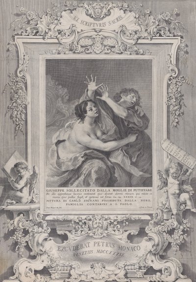Jozef en de Vrouw van Potifar, binnen een Sierlijk Frame door Pietro Monaco