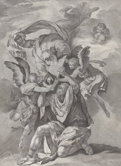 Mozes ontvangt de Tafelen van de Wet van God die uit de Hemel Neerdaalt door Pietro Monaco