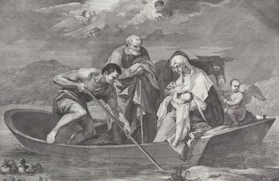 De vlucht naar Egypte, met de Heilige Familie in een boot, 1730-50 door Pietro Monaco