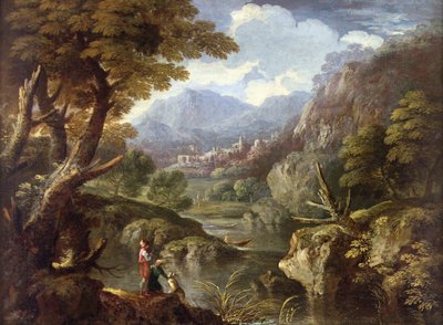 Een bergachtig bebost landschap door Pietro Montanini