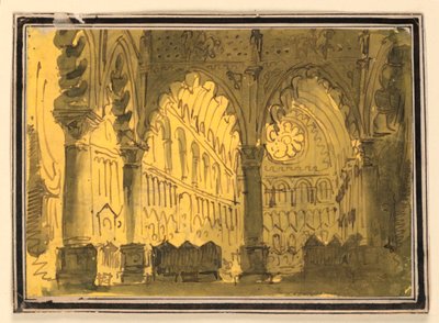 Toneelontwerp, kerkinterieur door Pietro Narducci