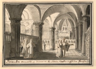 Toneelontwerp, interieur van een kerk door Pietro Narducci