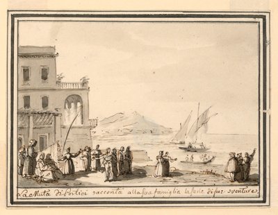 Toneelontwerp, havenstad door Pietro Narducci
