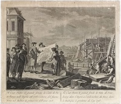 Peter de Grote sticht Sint-Petersburg door Pietro Novelli