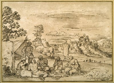 Landschap met zigeuners die bivakkeren door Pietro Paolo (attr. to) Bonzi