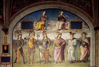 Allegorieën van Moed en Gematigdheid met Zes Antieke Helden door Pietro Perugino